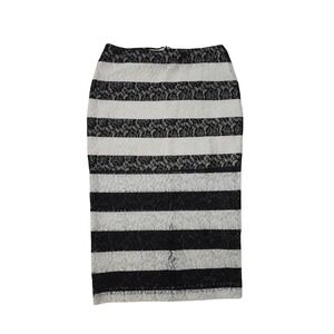 Express Womens Black White Striped Floral Lace Midi Pencil Skirt Sz 4 High Waist